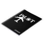 パイロットタイポグラフィと飛行機、ミニマリスト、パーソナライズ ノートブック (左側)