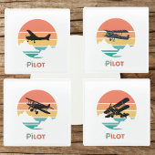 パイロットタイポグラフィ、ヴィンテージレトロシンプル、飛行機 ガラスコースター