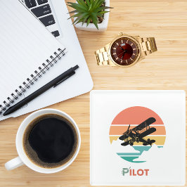 パイロットタイポグラフィ、ヴィンテージレトロシンプル、飛行機 ガラスコースター