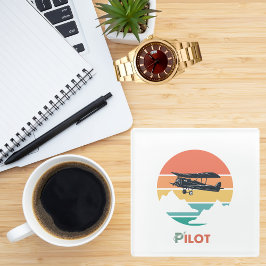 パイロットタイポグラフィ、ヴィンテージレトロシンプル、飛行機 ガラスコースター