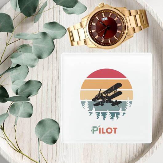 パイロットタイポグラフィ、ヴィンテージレトロシンプル、飛行機 ガラスコースター