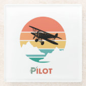 パイロットタイポグラフィ、ヴィンテージレトロシンプル、飛行機 ガラスコースター (正面)