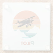 パイロットタイポグラフィ、ヴィンテージレトロシンプル、飛行機 ガラスコースター (裏面)