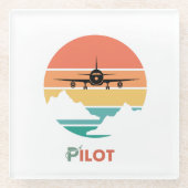 パイロットタイポグラフィ、ヴィンテージレトロシンプル、飛行機Gl ガラスコースター (正面)