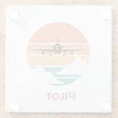 パイロットタイポグラフィ、ヴィンテージレトロシンプル、飛行機Gl ガラスコースター (裏面)