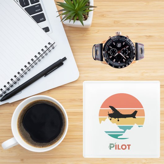 パイロットタイポグラフィ、ヴィンテージレトロシンプル、飛行機Gl ガラスコースター