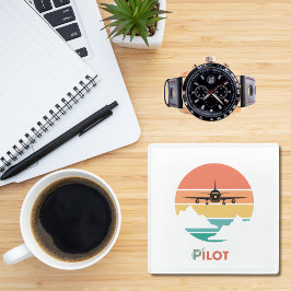 パイロットタイポグラフィ、ヴィンテージレトロシンプル、飛行機Gl ガラスコースター