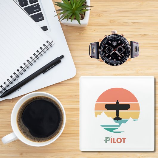 パイロットタイポグラフィ、ヴィンテージレトロシンプル、飛行機Gl ガラスコースター