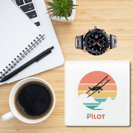 パイロットタイポグラフィ、ヴィンテージレトロシンプル、飛行機Gl ガラスコースター