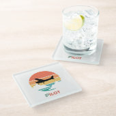 パイロットタイポグラフィ、ヴィンテージレトロシンプル、飛行機Gl ガラスコースター (アングル)