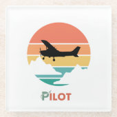 パイロットタイポグラフィ、ヴィンテージレトロシンプル、飛行機Gl ガラスコースター (正面)