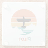 パイロットタイポグラフィ、ヴィンテージレトロシンプル、飛行機Gl ガラスコースター (裏面)