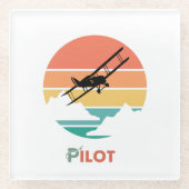 パイロットタイポグラフィ、ヴィンテージレトロシンプル、飛行機Gl ガラスコースター (正面)