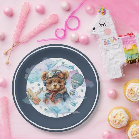 パイロットテディベア誕生日ベビーシャワー ペーパープレート (パーティー)