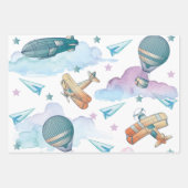 パイロットテディベア誕生日 パーソナライズされた ラッピングペーパーシート (正面)