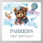 パイロットパーソナライズされたテディベア誕生日標識 ポスター (正面)
