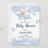 パイロットベア・イン・ザ・スカイ – ブルーベビーシャワー 招待状 (正面)