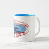 パイロットマウンテンノースカロライナ登山カラビナー ツートーンマグカップ (正面右)