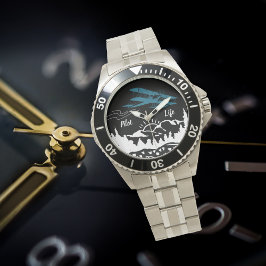 パイロットライフタイポグラフィ&飛行機マウンテンズサンセット 腕時計