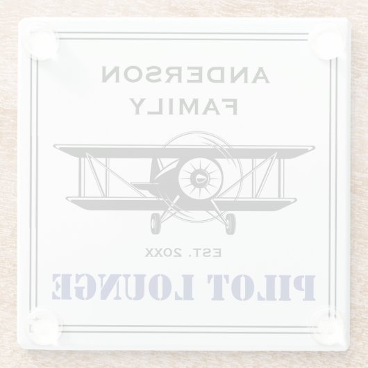 パイロットラウンジ飛行機ファミリー航空パーソナライズされた ガラスコースター (裏面)
