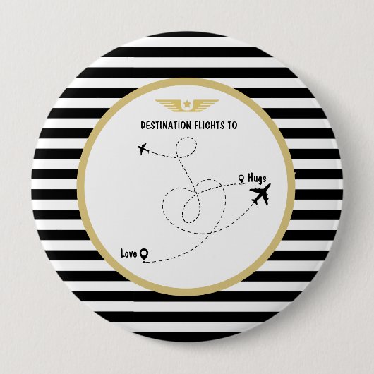 パイロット先の航空機と翼 缶バッジ (正面)