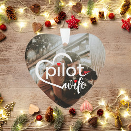 パイロット妻タイポグラフィハート&飛行機かわいい写真 オーナメント