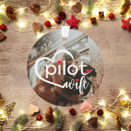 パイロット妻タイポグラフィハート&飛行機かわいい写真 オーナメント