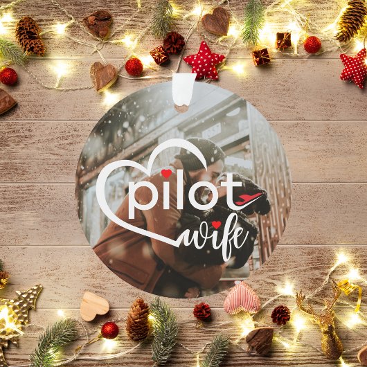 パイロット妻タイポグラフィハート&飛行機かわいい写真 オーナメント