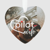パイロット妻タイポグラフィハート&飛行機かわいい写真 オーナメント (正面)