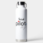 パイロット妻タイポグラフィ&飛行機シンプル，ミニマリスト ウォーターボトル (正面)