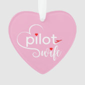 パイロット妻タイポグラフィ&飛行機シンプル，ミニマリスト オーナメント (正面)