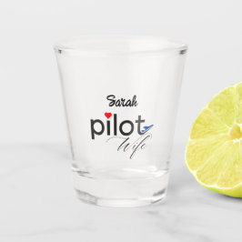 パイロット妻タイポグラフィ&飛行機シンプル，ミニマリスト ショットグラス