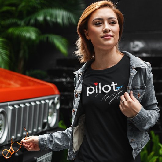 パイロット妻タイポグラフィ&飛行機シンプル，ミニマリスト トライブレンドＴシャツ