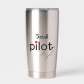 パイロット妻タイポグラフィ&飛行機シンプル，ミニマリスト 保温保冷タンブラー (正面)