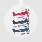 パイロット少年の最初のクリスマス 3 飛行機 名入れ オーナメント (裏面)