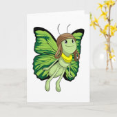 パイロット帽をかぶった蝶のパイロット カード (黄色い花)