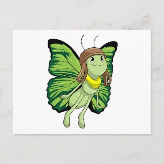 パイロット帽をかぶった蝶のパイロット ポストカード (正面)