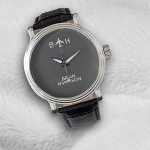 パイロット時計モダン飛行機モノグラムグレー 腕時計