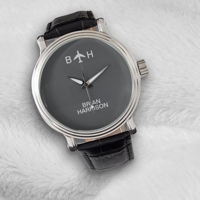 パイロット時計モダン飛行機モノグラムグレー 腕時計 (クリエイターアップロード済み)