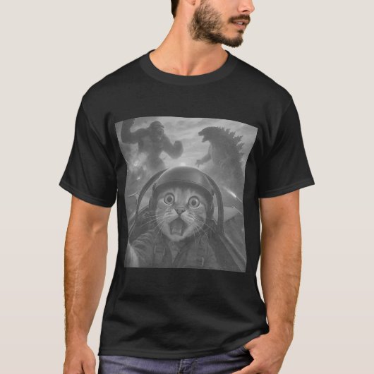 パイロット猫のセルフィーミーム Tシャツ (正面)