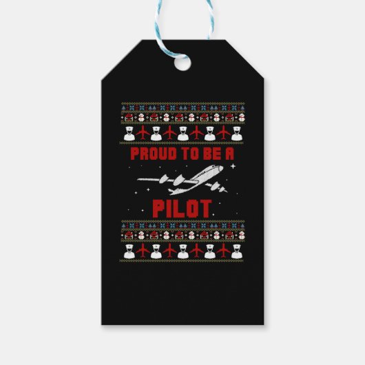 パイロット誇りを持ったクリスマス（飛行機と雪） ギフトタグ (正面)