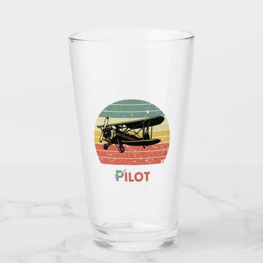 パイロット誕生日飛行機ヴィンテージレトロサンセットおもしろい タンブラーグラス (正面)
