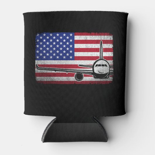 パイロット飛行機米国旗飛行機航空 缶クーラー (正面)