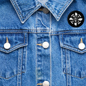 パイロット スカル & 航空機 プロペラ, ミニマル, ブラック 缶バッジ