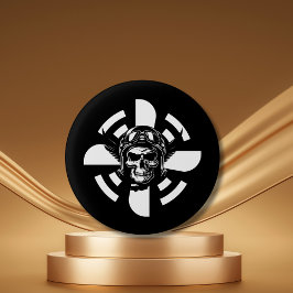 パイロット スカル & 航空機 プロペラ, ミニマル, ブラック 缶バッジ