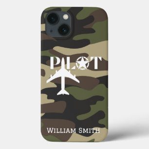 パイロット タイポグラフィーと軍用機の迷彩 iPhone 13ケース