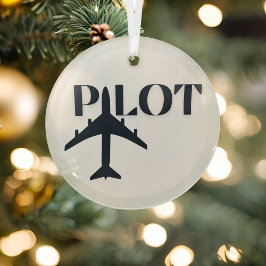 パイロット・タイポグラフィーと飛行機,ミニマリスト, クリスマス ガラスオーナメント