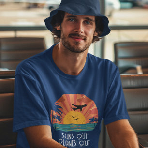 パイロット レトロ サンセット "太陽は飛行機を出す" 面白い Tシャツ