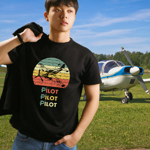 パイロット レトロ ヴィンテージ サンセットと飛行機 航空 Tシャツ