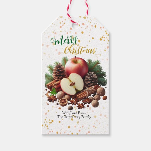 パインとシナモンのアップル 自然のクリスマス ギフトタグ (正面)